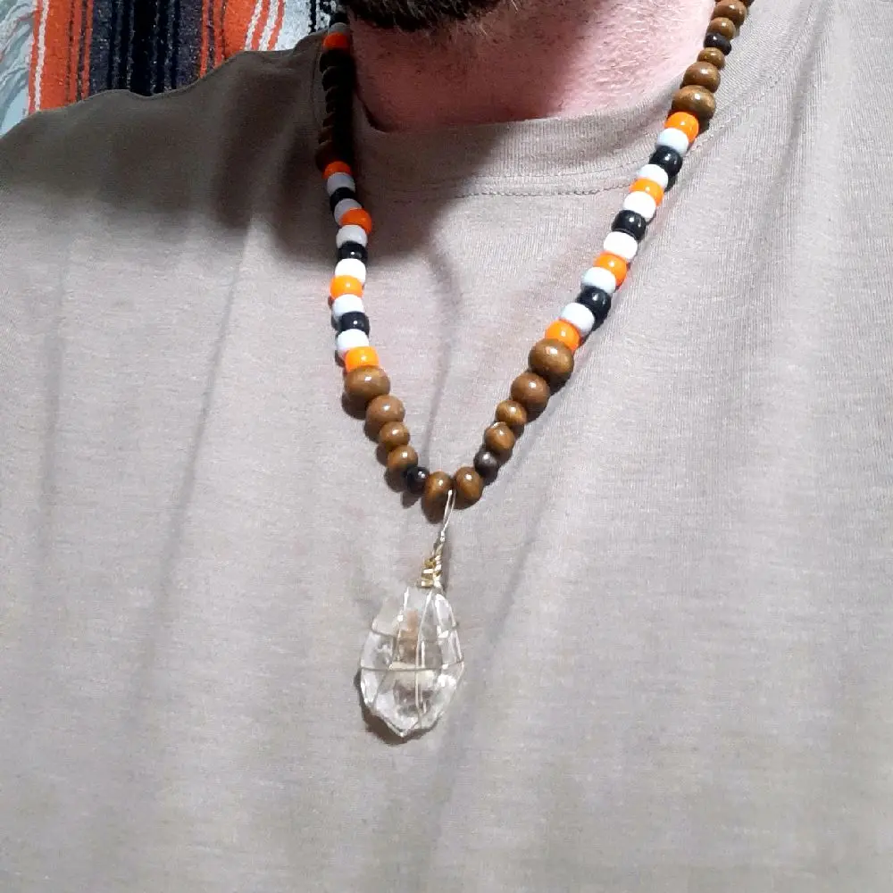 Locally Sourced Quartz Crystal Necklace, Beaded Design, 24-in Length