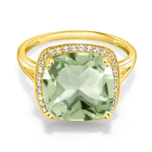 Gem Stone King 5-8 Cttw 10K Yellow Gold Gemstone Birthstone and White Created Sapphire Ring For Women | Cushion 12MM | Wedding Anniversary Promise Ring For Women | Available In Size 5, 6, 7, 8, 9