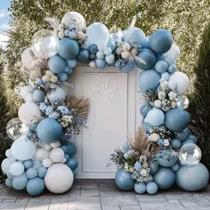 Dusty Blue White Balloon Arch Kit Double Stuffed Pastel Slate Blue White Matte Latex Balloon Garland for  Shower Birthday Bridal Wedding Summer Under the Sea Party