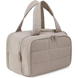 Travel Toiletry Bag for Women, Large Wide-open Puffy  Makeup Bag with Wet-Dry Separation, Multi-Pocket Organizer with Carry Handle for Toiletries, , Essentials, Camel