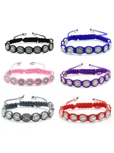 Adjustable St. Benedict Bracelet with Colored Woven Strings, Popular Catholic Amulet Jewelry, Unique Religious Accessory & Gift, Stackable Bracelets, Trendy Stack Bangle