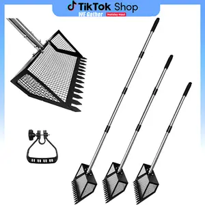 10" Large Chicken Poop Scooper & Rake 2-in-1 MetalLitter Shovel with Adjustable 29-56" Stainless SteelHandle, Heavy Duty Sifting Tool for Chicken CoopCleaning, Farm, and Pet Waste Removal