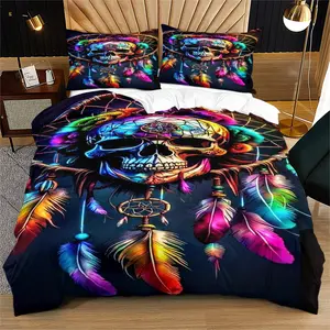 Skull pattern duvet cover, suitable for bedroom decoration gifts for young adults, including 1 duvet cover and 1 or 2 pillowcases without a core and pillow, Bedroom Bedding Set, Bed Sets