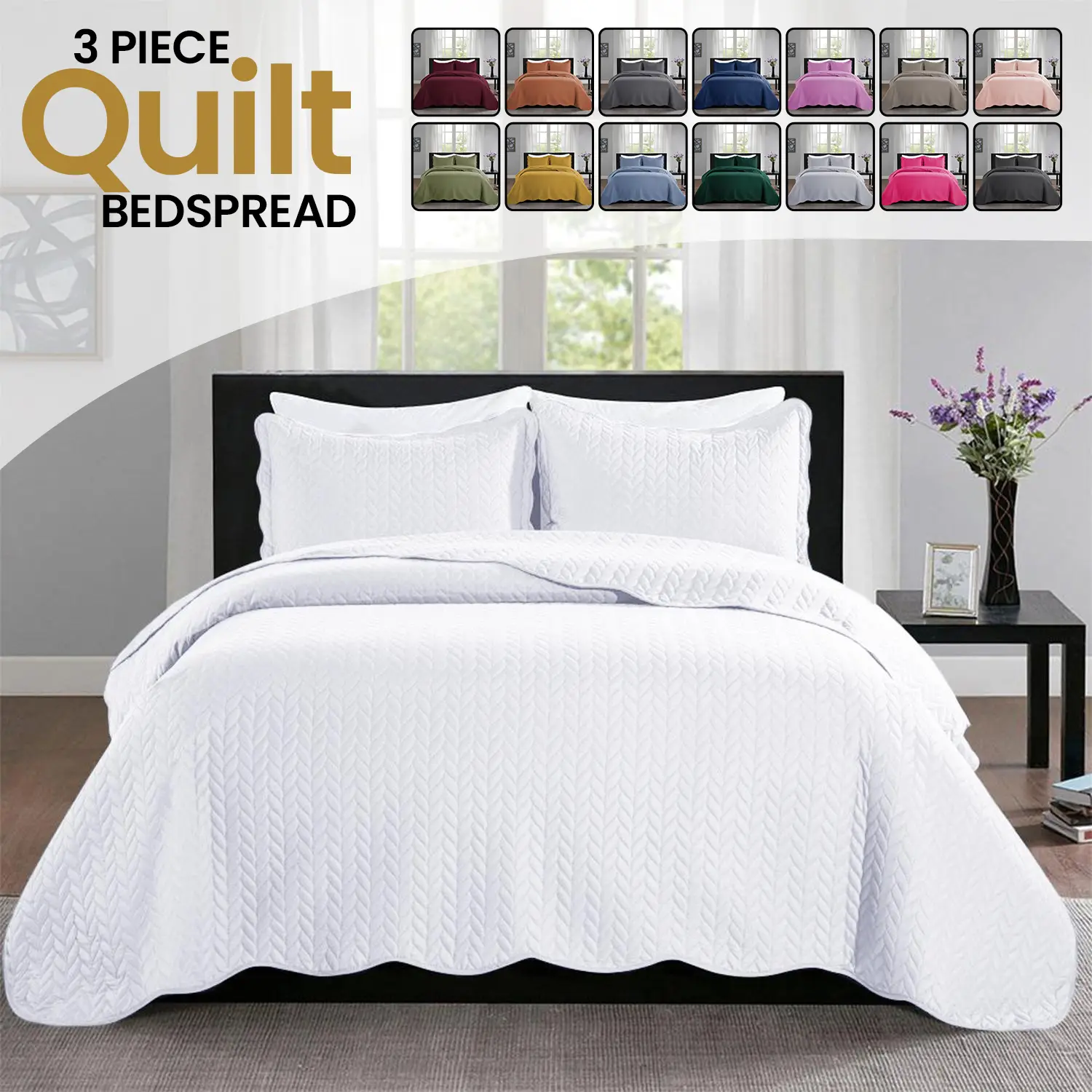 Imperial Homeware 3 Pcs Quilt Bedding Set Reversible Microfiber Coverlet with Pillow Shams for Summer - Lightweight Design Embossed Quilt Bedspread Sm