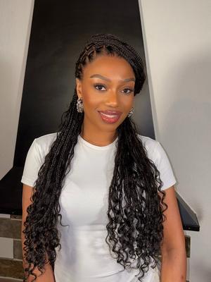 Luvme Braided Wig Knotless 26'' Braids Wig Boho Briaded Wigs Box Braid Human Hair Curls Flexi-Fit Invisi Drawstring Cap HD Full Lace Super Natural Scalp