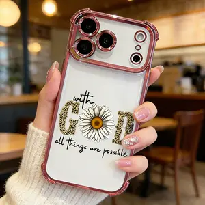 With God All Things Are Possible Phone Case for iPhone 17 16 15 14 13 12 11 Pro Max Plus Air Christian Bible Verse Daisy Flower Pattern Shockproof Four Corner Anti-Fall Soft TPU Cover Faith Gift DDSJ260407029