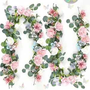 1/2pcs，Artificial Rose Vine, 70.86 Inches, Spring Hanging Flower Vines, Eucalyptus Wreath, Butterfly Decor, Home Seasonal Decoration