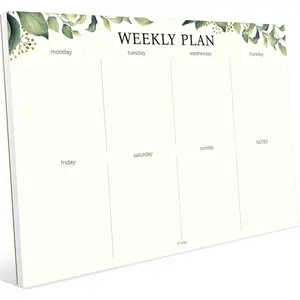 Undated Tear Off Weekly To Do List Planner Notepad 11.5" x 8" Eucalyptus Design Cream Base Premium Thick Paper Cardboard Back Desk Planner for Work Office Home