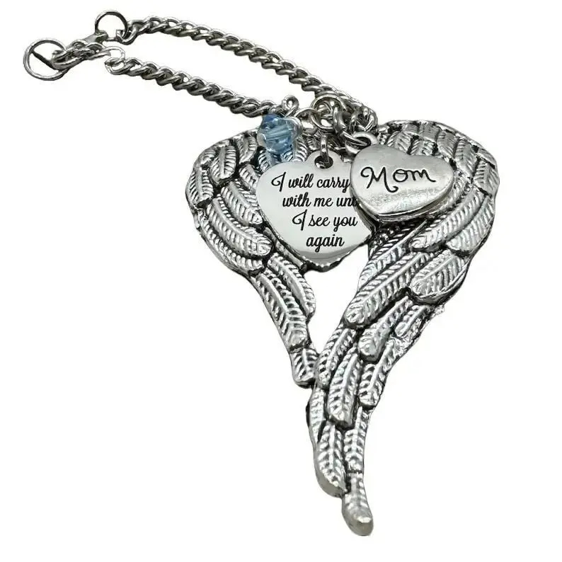 Angel Wings Memorial Car Charm - I Will Carry You With Me Until I See You Again - Sympathy Car Accessory for Loss of Loved One Keepsake - Mom Heart Tag