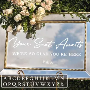 Wedding Seating Chart Stickers Wedding Sign  for Mirror Your Seat Awaits Vinyl Decal for Party Seating Chart Welcome Board Sign We're So  You are Here Marriage Letters Decoration(White)