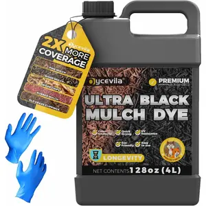 128oz Concentrated Ultra Black Mulch Dye with Gloves, Liquid Rubber Dye Spray Covers up to 14400 Sq Ft, Long-Lasting Black Bark Paint for Mulch Restoration and Enhancement Landscaping
