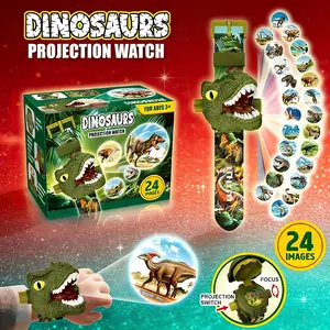 [Upgraded Version]Dinosaur Watch Flashlight Projector Toys 24 Patterns Educational Gift for Kids with Time Date Display Night Flashlight Function