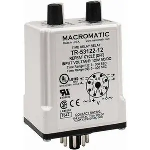 Macromatic 8 Pin, Multiple Range DPDT Time Delay Relay 10 Contact Amp, 120 VAC/VDC, Knob TR-53122-12