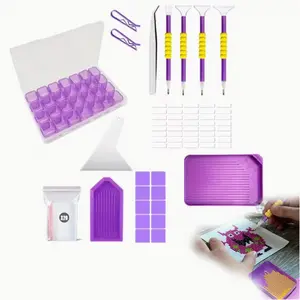 46pcs Set of Diamond Painting Tools And Additions, Including a Storage Box for Tools, Various Sizes of Painting Pens for Adults to Create Diamond Art, Tweezers, Glue, And a 28-Grid Storage Box for Corrections