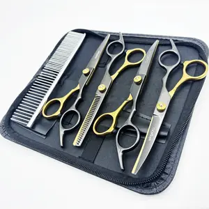 6.7 inches wingsbro Pet Grooming Scissors Set with Comb, Blackgold Dog Hair Trimming Kit
