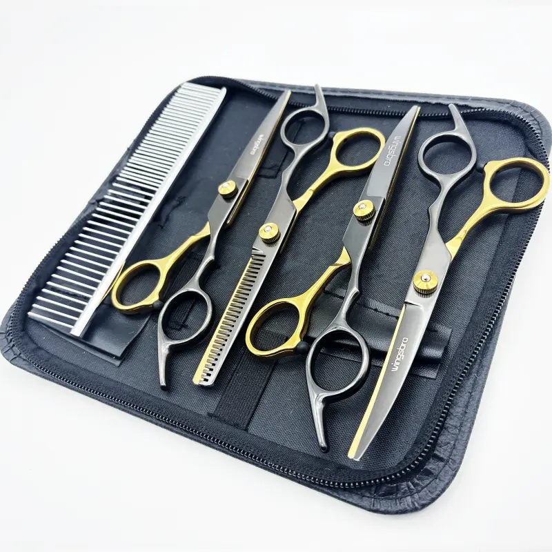 6.7 inches wingsbro Pet Grooming Scissors Set with Comb, Blackgold Dog Hair Trimming Kit