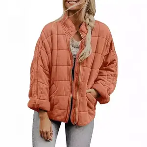 Solid color stand collar cotton coat 2025 European and American women's loose long sleeve pocket jacket