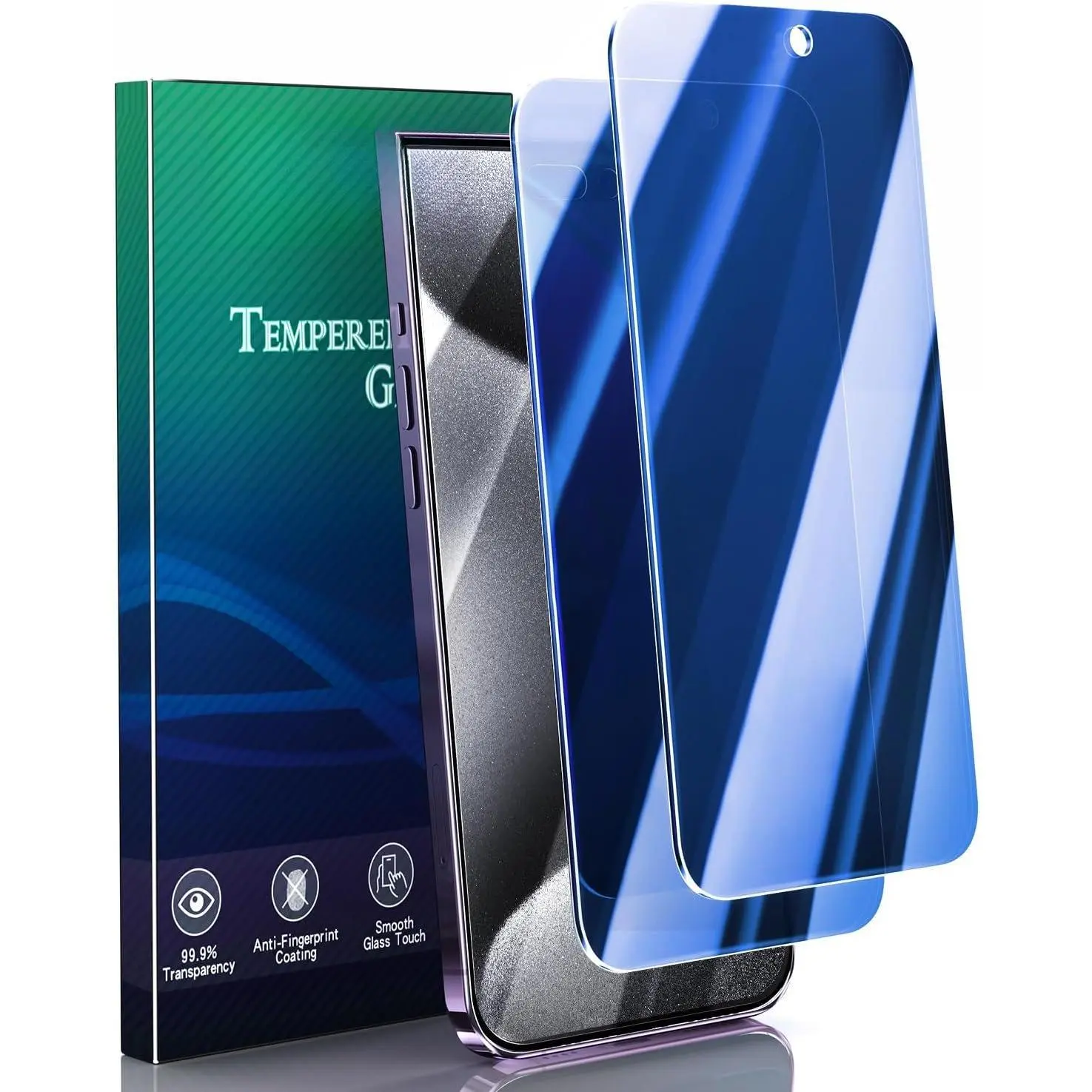 2 Pack  Screen Protector for  15 Tempered Glass Film 6.1-Inch, 9H Hardness, Anti Scratch, Gradient Anti Spy Anti Blue Light, Full Coverage