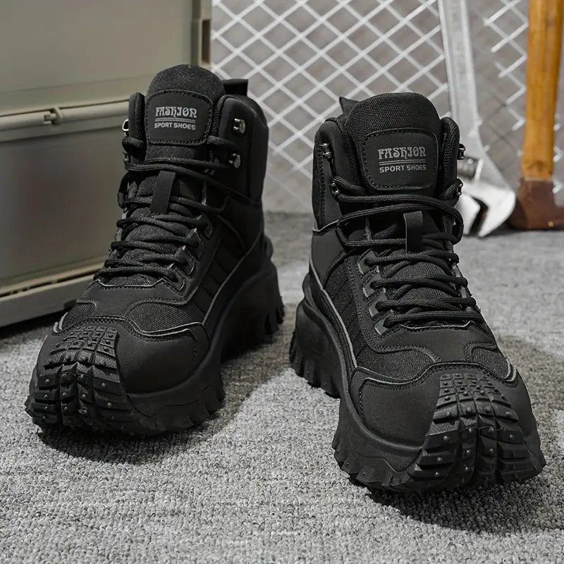 Men's High-Top Hiking Boots, Lightweight & Comfortable Fabric Casual Shoes with Thick Soles for All-Season Outdoor Travel & Camping, All Seasons, Outdoors
