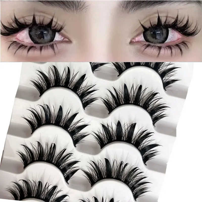 5 pairs of natural hard stems, black line stems, fake eyelashes, Strip Lashes, 3D stereoscopic manga, demon curls, and curled eyelashes, Fluffy False Eyelashes, High Quality Eyelashes