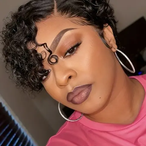 Pixie Cut Curly Wave Human Hair Wig for Women 13x1 T Part Transparent Lace Frontal Wig 150% Density 6 Inch Lace Wigs