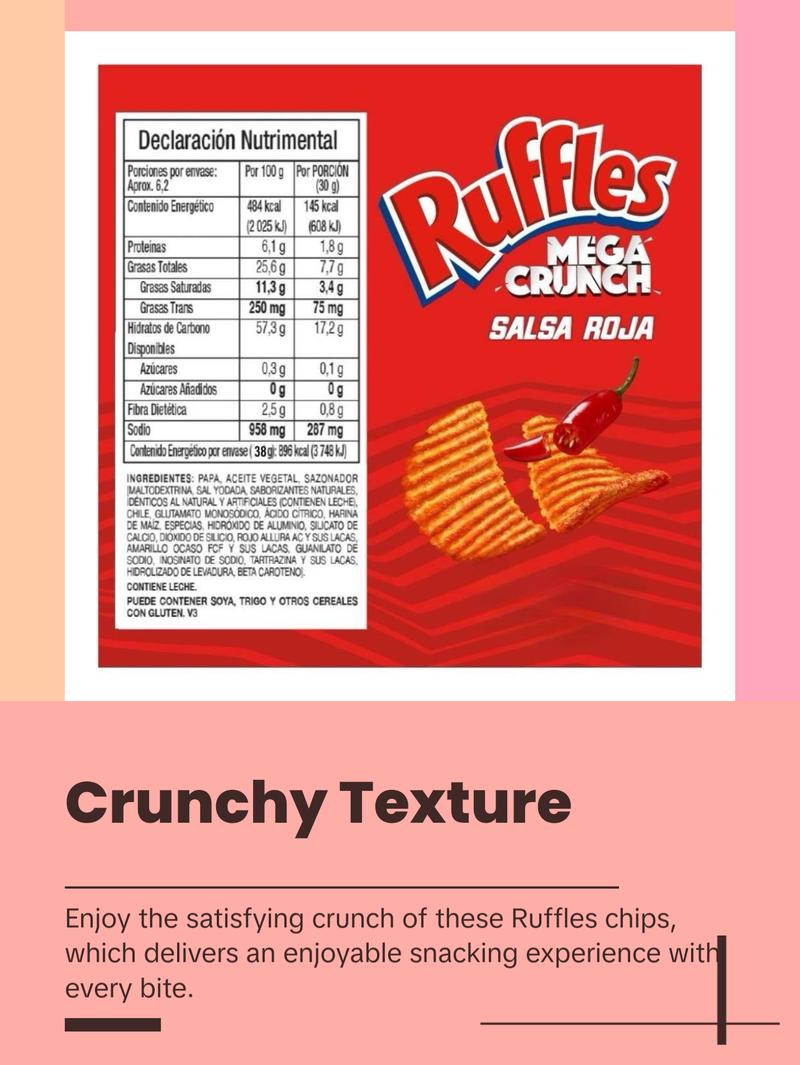 RUFFLES MEGA CRUNCH SALSA ROJA 50g Box w/5 bags Mexican Snacks