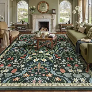 Fashionable Luxury Plant Floral Pattern Decorative Living Room Bedroom Bedside Carpet, Foldable Washable Anti-Slip Large Area Rug, Botanical Area Rugs