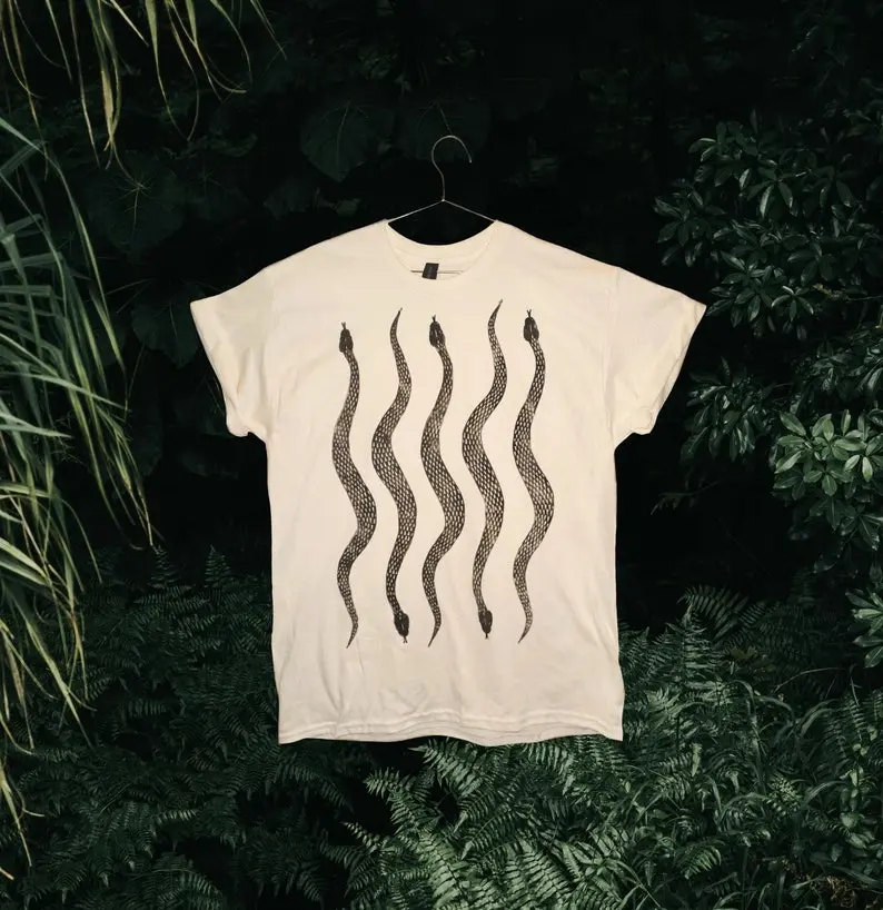 Snake Linoprint Tshirt unique hand printed pattern python short sleeve shirt unisex Top Womenswear