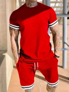 Men's Outdoor Casual Fitted T-Shirt & Shorts Set, Matching Outfit, All-Over Digital Print Design, Perfect for Daily Wear, Comfortable Fit