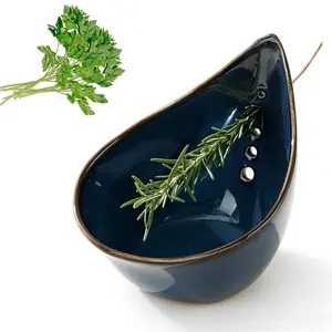 Herb Stripper Bowl, Ceramic Herb Peeling Bowl, Kitchen Herbs Leaf Stripping Tool, Pottery Herb Peeler for Kale, Thyme, Basil, Rosemary Stripper