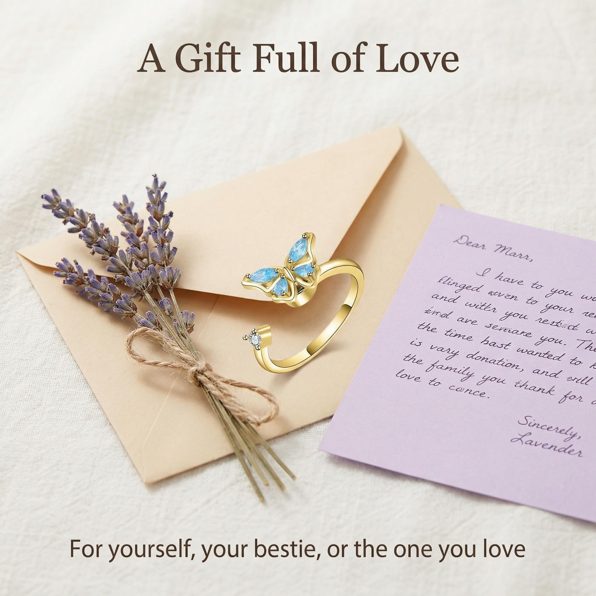 Adjustable Rotating Butterfly Ring with Sparkling Zircon Open Design Romantic Fidget Jewelry Gift for Women Self Love & Emotional Connection