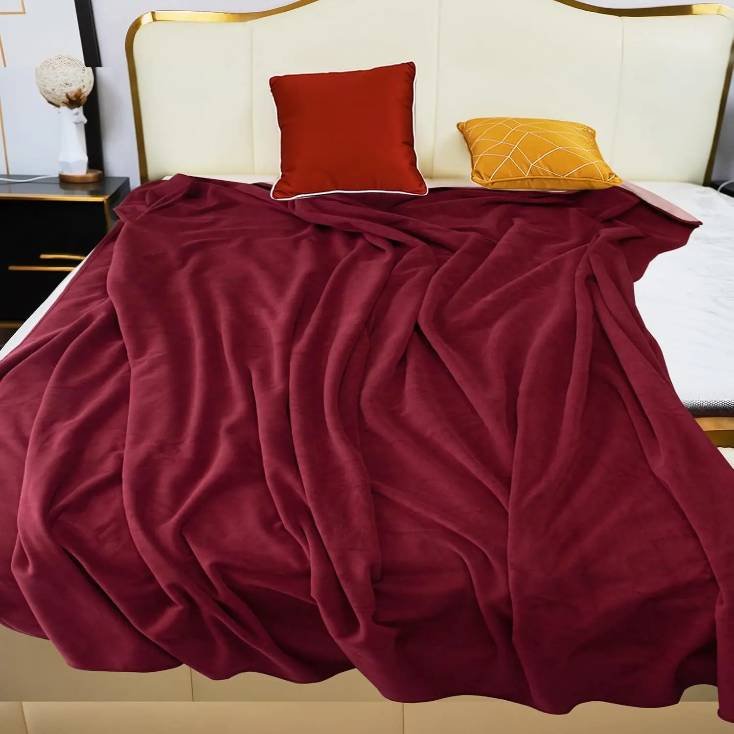 Blanket for Bed Couch Sofa, 60"x80" Reversible & Washable,  Blanket  Size, Water Resistant  Bed Blankets, Leakproof (Burgundy/Rose )