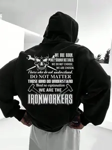 Men's Hooded Sweatshirt with Ironworkers Graphic Slogan, Fleece Lined Warm Casual Fashion Pullover, Streetwear Gift Choice
