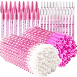 200pcs Lip Applicators Disposable and Mascara Wands, 100pcs Lip Wands, 100pcs Disposable Mascara Wand, Crystal Pink