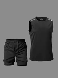 Everyday outdoor sports set, black sports vest with breathable shorts set, fashionable, comfortable, and breathable, suitable for summer outdoor sports, running, and hiking.