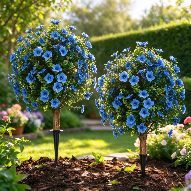 23in(58cm) UV-Resistant Artificial Topiary Ball Tree with Blue Flowers & Ground Stake, Life-Like Artificial Mixed Floral Arrangements, Flexible Stems Bouquet Bunches for Busy People’s Garden Patio Decor, Indoors Outdoors DIY Projects