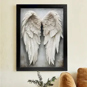 1pc Black Framed Wall Art, A Pair of Snow-white Wings Wood Frame Canvas Prints Poster, Ready To Hang, Birthday Party Decor, New Year Halloween Christmas Easter Gift, Home Living Room Office Wall Decor, Perfect Gift and Home Decor wall art