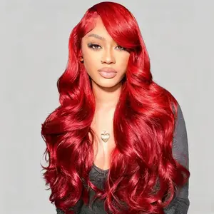 13X6 Red Wave Lace Front Wig 180% Density Red Straight HD Transparent Lace Frontal Wigs Human Hair Straight Human Hair PrePlucked With Baby Hair Drawstring Wigs Red Human Hair Thick Natural Suitable For Beginners Women Human Hair