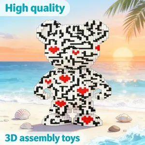 Heart Spot Bear 2001pcs 3D Puzzle, Trendy Toy, Decorative Statue, DIY Ornament, Christmas, Halloween Gift, Office, Bedroom, Bar Decoration
