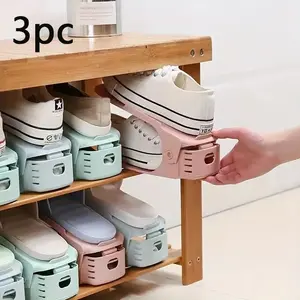 3 Adjustable Shoe Racks, Indoor Storage Organizer, Second Generation Height-Adjustable Shelf, Dual Layer Shoe Rack, Slipper Holder Slots