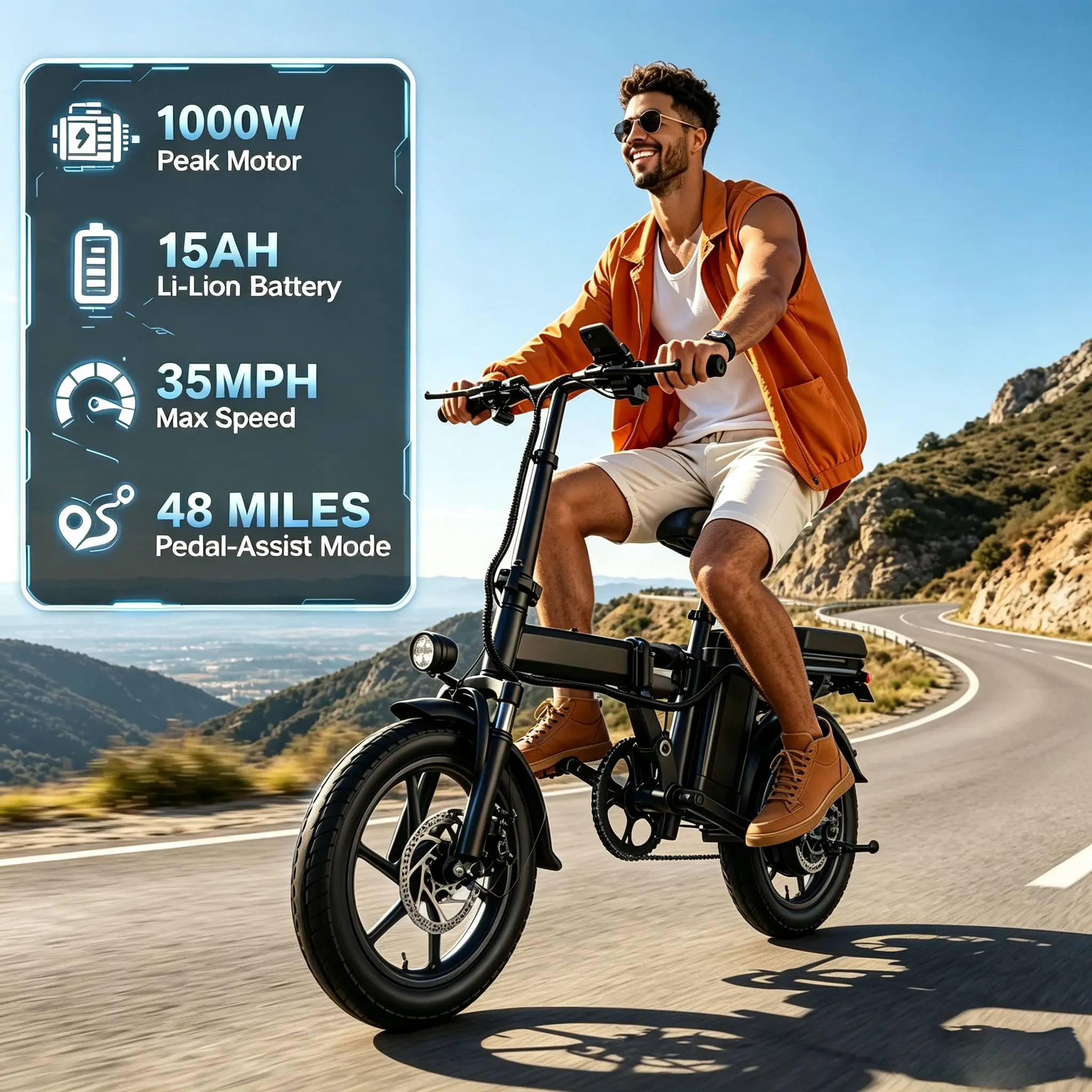 Z1 14" Folding Electric Bike 1000W 48V 15Ah Battery with Dual Disc Brakes and Remote Lock