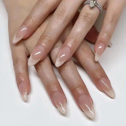 Glossy Finish Fake Nail with Nail Art Tool, 24pcs French Almond Press on Nails for Women & Girls DIY Nail Art, Removable Elegant Stick on Nails Kit