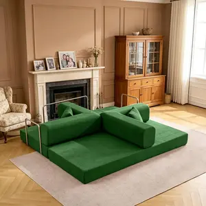 80.3"Oversized Boneless Couch,5-in-1 Convertible Sleeper Sofa Bed,Fully Foam-Padded,Removable Armrests,Deep-Seat Corduroy Modular Floor Sofa,Foldable Pull-Out Living Room Mattress Sofa,No Assembly Required,Comes with Two Pillows Small Apartment Essential