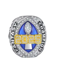 Men's Fashion Fantasy Series Trophy Style Football Championship Ring with Wooden Display Box, Football Jewelry, Perfect Gift for Sports Enthusiasts