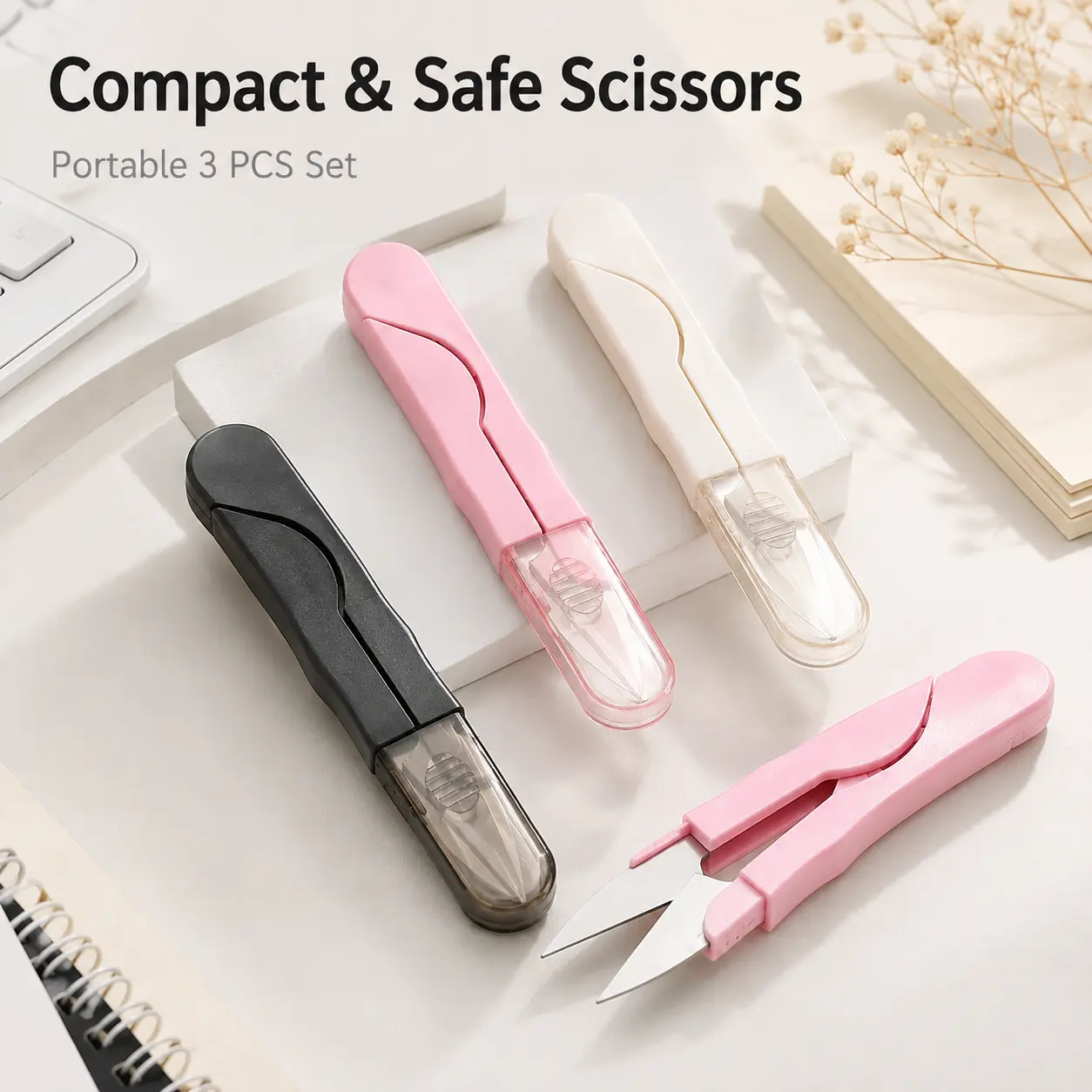 A Set of Scissors with Protective Cover, Comfortable ABS Handle and Sharp Blades Suitable for Sewing, Embroidery, Crafts and Office Tasks - White, Sewing Tools, Sewing Supplies - MM2
