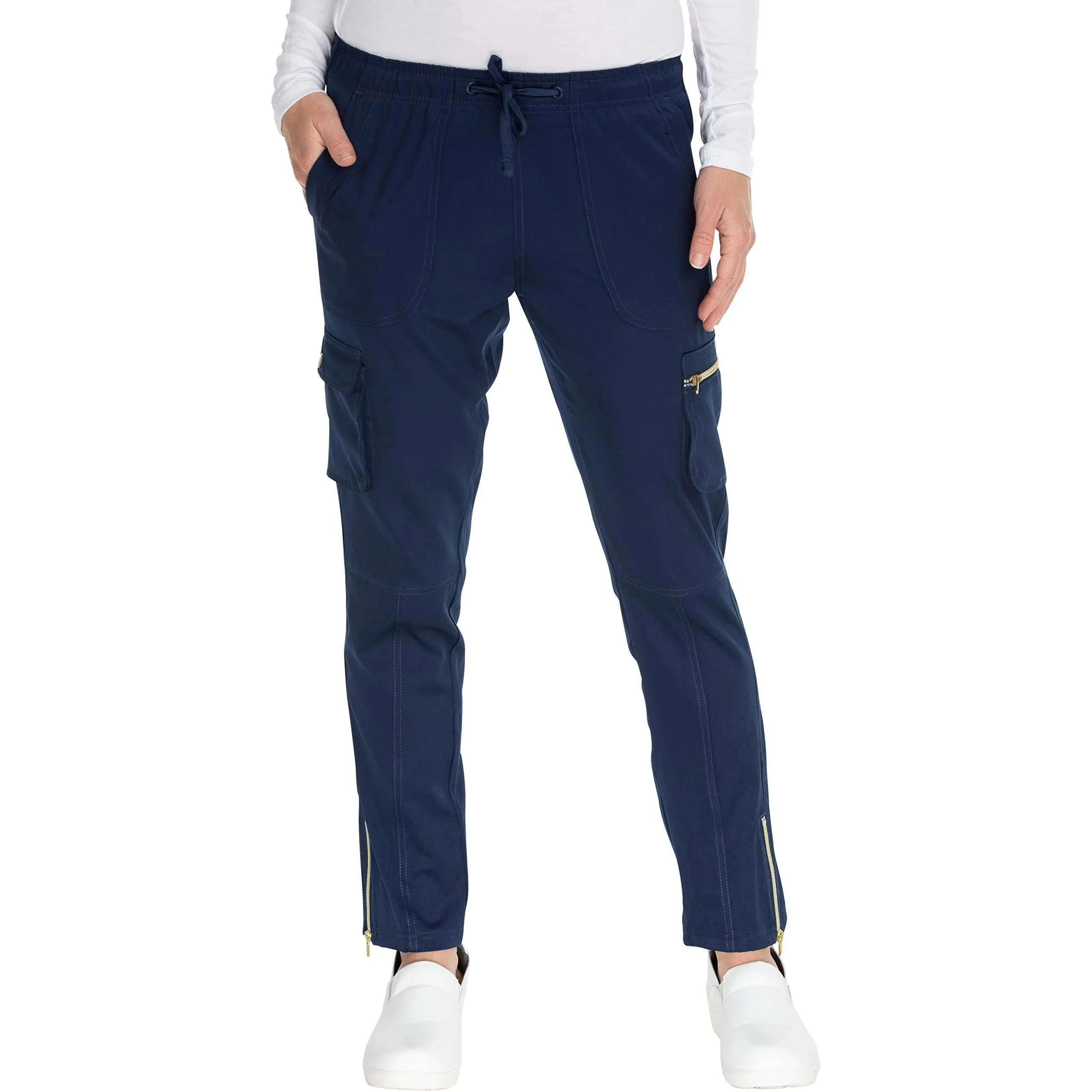 MediChic Women's 6 Pocket Gold Zipper and Snap Scrub Pants