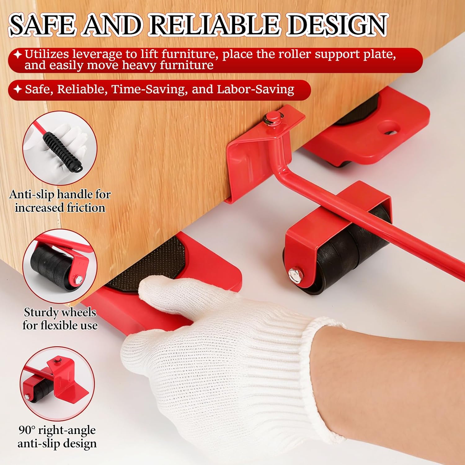 Furniture Lift Mover Tool Set - Heavy Furniture Movers with Wheels, Heavy Item Movers Sliders Furniture Lifter Tool for Furniture, Coffee Tables, Refrigerators, Washing Machines