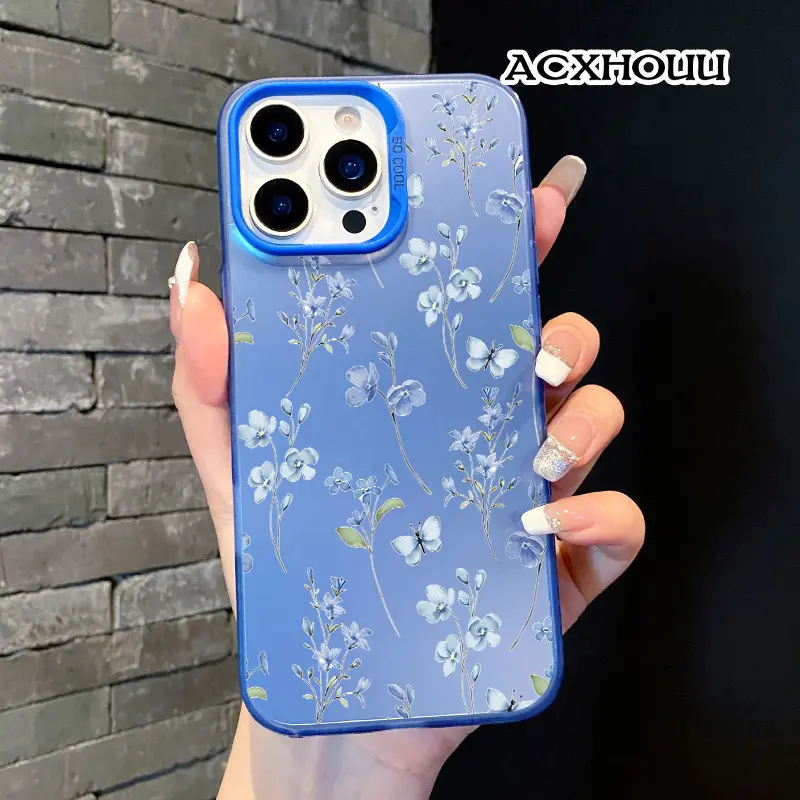 Soft Silicone Lanyard Protective Phone Cover - Blue Petal Themed, Shockproof Camera Protector with Raised Lips, Handheld Tech Accessory for iPhone 17/16 E/16 Pro Max/16 Pro/15 Pro/15/14 Pro/14/13/12/11 Devices