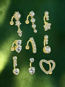 Women's Sexy Heart-Shaped Navel Ring Set, Sparkling Multi-Style Piercing Jewelry, Belly Button Rings, Perfect for Parties, Summer, and Unique Looks