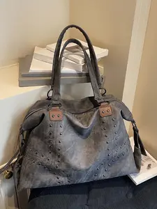 Waste style retro fashion simple shoulder tote bag, Fashionable unique bags, niche metal rivet embellished shoulder crossbody bag, personality relaxed lazy style versatile, suitable for short trips, commuting to school, etc., Stylish Crossbody